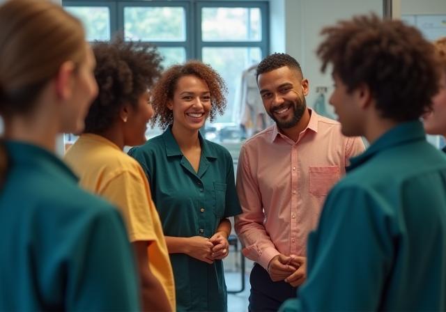 Pristine Fabric Care team members having a morning huddle